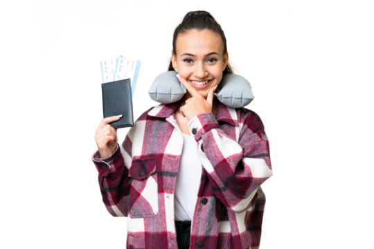 Young Traveler woman holding a passport over isolated chroma key background happy and smiling - Powered by Adobe