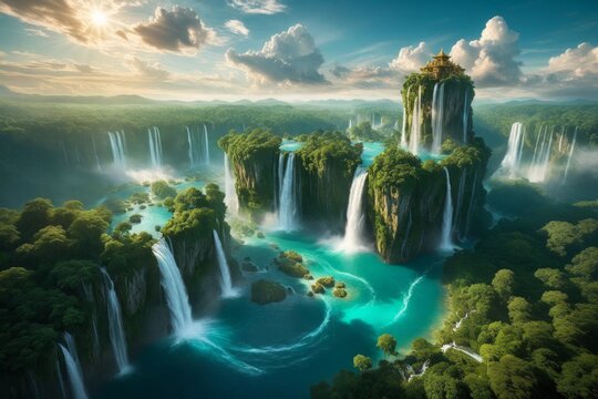 Spektakul&auml;re Berglandschaft mit Wasserf&auml;llen und kristallklarem Wasser