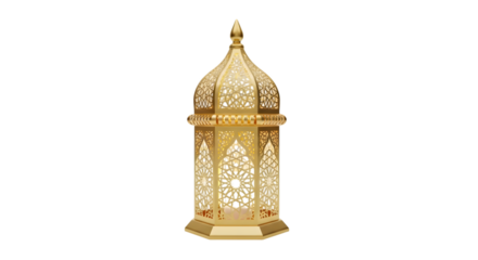 Ornate golden islamic lantern detailed design isolated on transparent background
