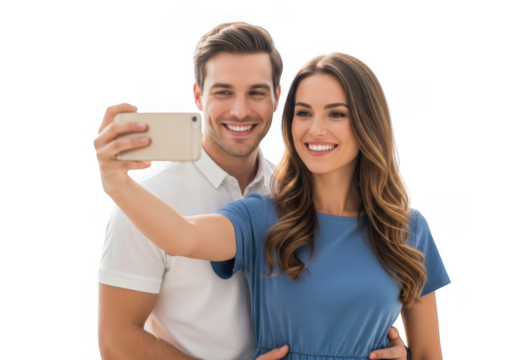 Happy couple taking a selfie together isolated on transparent background - Powered by Adobe