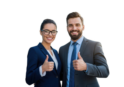Smiling business professionals giving thumbs up isolated on transparent background - Powered by Adobe