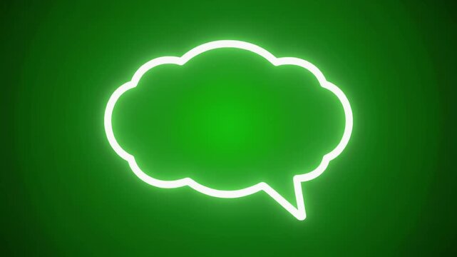 Pulsing White Cloud Outline, Rhythmic Motion Neon Text Bubble Green Screen Overlay
