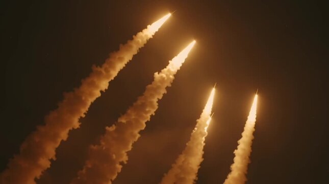 Volley of five ground-to-air missiles. Antiaircraft rocket