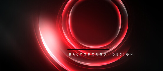 Dark background features glowing red concentric circles. Text reads background design. Modern abstract visual presentation. © antishock