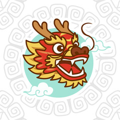 Vibrant Cartoon Chinese Dragon Head Illustration