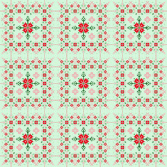 Christmas Geometric pixel art pattern. Abstract pixel art geometric ethnic pattern design for fabric, carpet, tile, rug,embroidery, needlepoint and background. Vector pixel art seamless motif ethnic 
