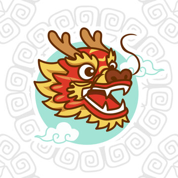 Vibrant Cartoon Chinese Dragon Head Illustration