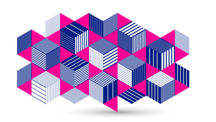 3D isometric cubic design vector geometric abstract background, modern city abstraction theme, construction buildings and blocks look like shapes, polygonal style.