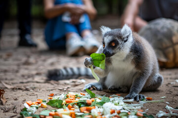 Fototapeta premium A small, beautiful lemur. A wild animal.