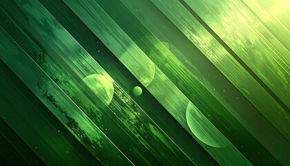 Abstract oblique green slatted background with soft light and circle patterns
