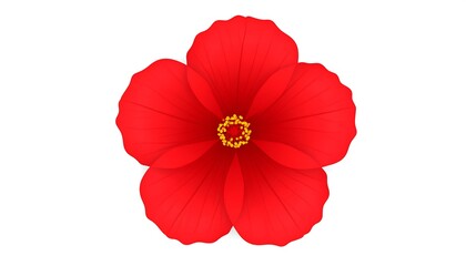 A five-petaled vibrant red flower with a golden yellow center is isolated against a clean, white background