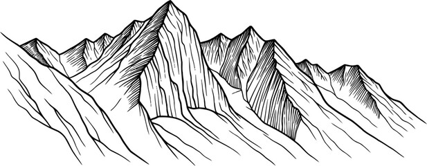 alpine majesty stylized summit silhouettes evoking timeless adventure and exploration, isolated on transparent background