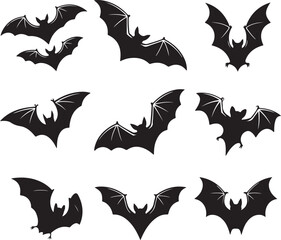 Fototapeta premium Group of stylized bats in various poses on white background vector