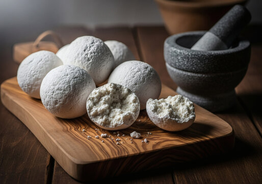 Dried Jameed Yogurt Stones Rustic Artisanal Still Life On Wood