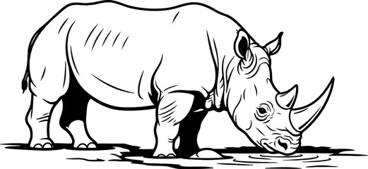 Fototapeta premium earths guardian powerful rhinoceros embracing lifes source, rendered in distinctive line art, isolated on transparent background