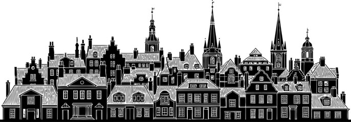 Obraz premium echoes of cobblestone lanes a timeless urban tapestry in monochrome, isolated on transparent background