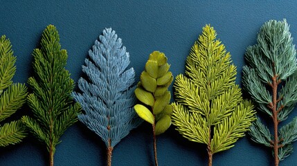 Creative evergreen tree branches creating a nature Christmas concept with a flat lay look, captured in a high quality realistic seasonal aesthetic