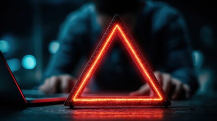 Businessman confronting cyber warning alert on laptop during digital risk mitigation strategy, system failure