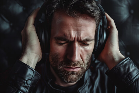 Hombre escuchando m&uacute;sica con auriculares
