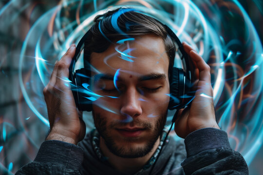 Hombre escuchando m&uacute;sica con auriculares