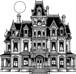 moonlit grandeur an engraving of victorian mystery and architectural elegance, isolated on transparent background
