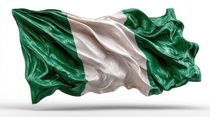 3d render of shiny Nigeria flag waving on a white background, high quality realistic banner of the Federal Republic of Nigeria for independence day