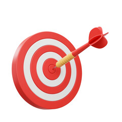 Red and white dartboard with a dart hitting the bullseye achieving success and precision in a game transparent background