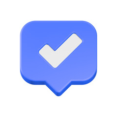 3d rendering icon check list blue  bubble button