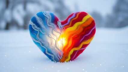 Colorful rainbow yarn heart symbolizing positivity, love and unity on clean background