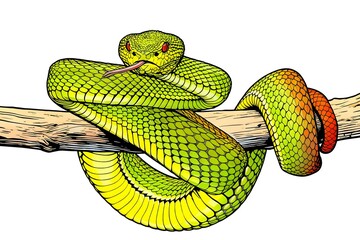 Obraz premium close-up snake branch black background illustration