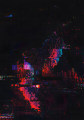 Obraz premium Abstract Glitch Art Dark, Colorful Digital Noise, Error Effect, Pixelated, Distorted Visuals.