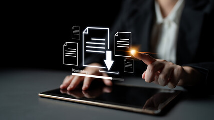 Visual representation of digital document downloading, showing file transfer, data access, and progress status for secure and efficient information retrieval Latch