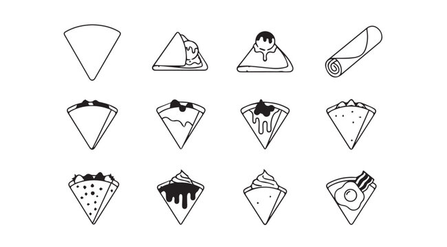 Hand drawn assortment of delicious sweet and savory crepes and wraps artistic sketch collection vector