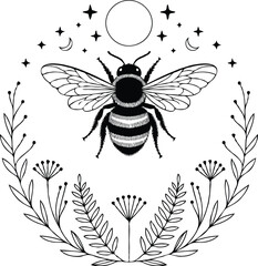 Magic & Celestial Line Art Bundle – Mystical Sun Moon Hand Crystal T-Shirt Designs