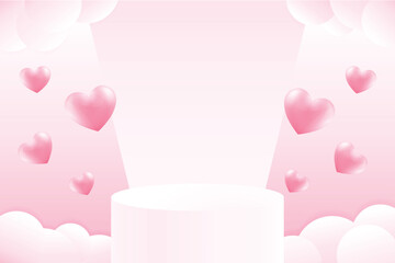 pink podium and heart shape elements in pink cloud background vector illustration template for love theme valentine sale pomotion poster