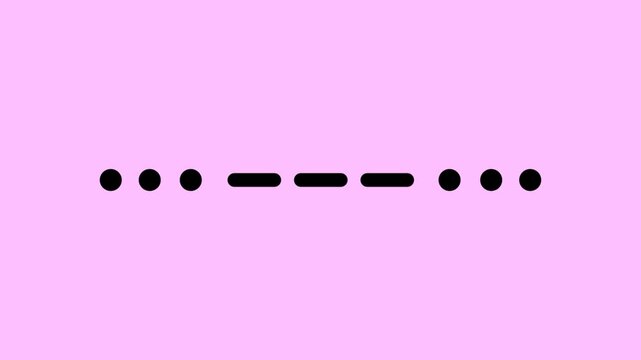 Animation of a repeating SOS Morse code signal on a striking pink background. Emergency communications technology.
