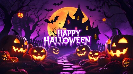 &ldquo;Spooky Halloween Night with Glowing Jack-O&rsquo;-Lanterns and Haunted House&rdquo;