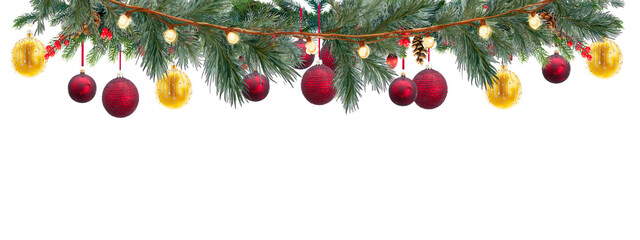 Vibrant Holiday Garland with Glittering Red and Gold Baubles and Twinkling Lights on Dark...