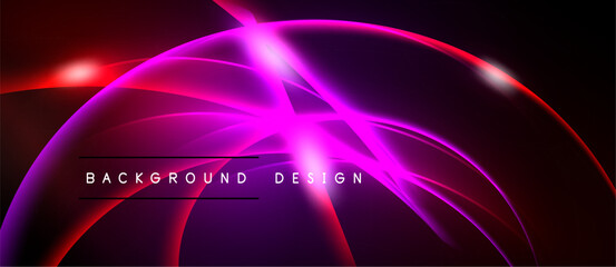 Abstract design features vibrant curves, glowing lines, dark background. Modern aesthetic, dynamic composition, suitable for digital projects.