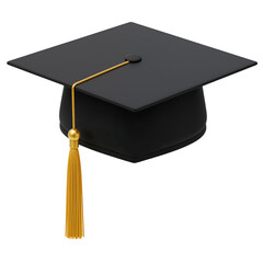 Classic black graduation cap with golden tassel symbolizing academic achievement and graduation ceremonies transparent background