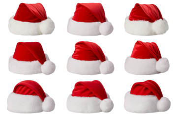 santa hat set isolated on transparent background png, festive red christmas hat collection transparent png, holiday santa caps isolated decoration png