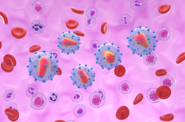 Hiv virus - isometric view 3d illustration