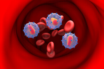Hiv virus - section closeup view 3d illustration