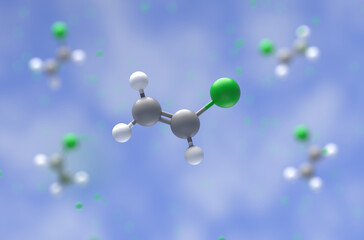 Polyvinyl chloride (PVC) molecule - isometric view 3d illustration