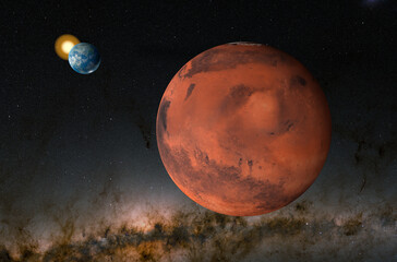 Mars with Earth - closeup view 3d illustration © LASZLO