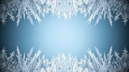 Frosted Ice Crystal Frame on Blue Background for Winter and Holiday Themes