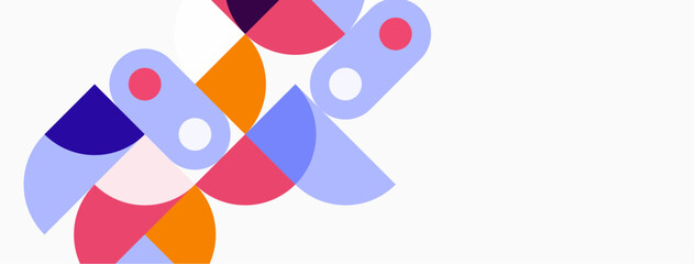 Abstract geometric shapes overlap, creating vibrant colorful composition. Soft pastel hues dominate design, offering modern aesthetic.