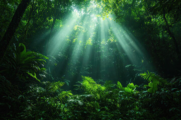 Naklejka premium Tropical Rainforest Flora Featuring Vines and Trunks
