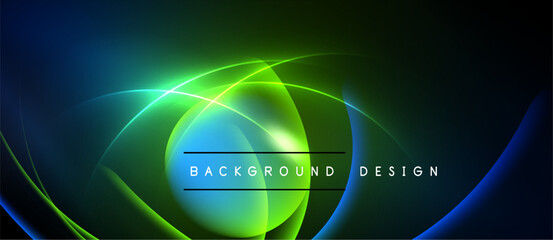 Abstract vibrant background. Blue, green hues blend, creating dynamic flowing shapes. Central text reads background design. Modern aesthetic.