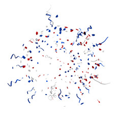 dynamic blast of political campaign confetti. isolated 3d render of election victory celebration with patriotic colors.